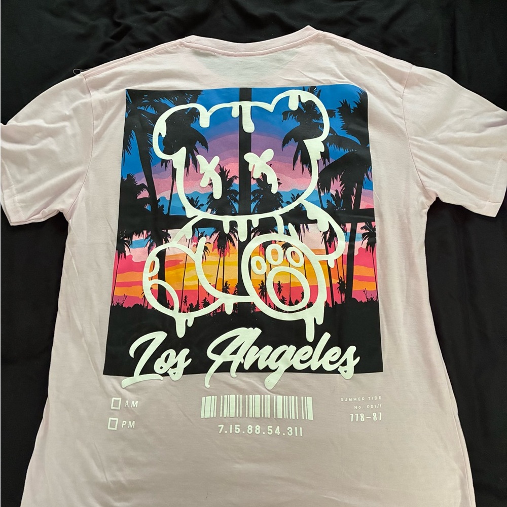 G-Star Pink Short Sleeve Tee with Los Angeles Bear Graphic Design